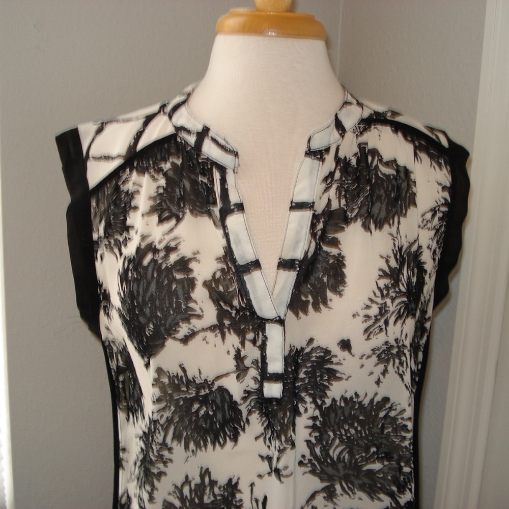 Sheer Black and White Sleeveless Blouse Medium